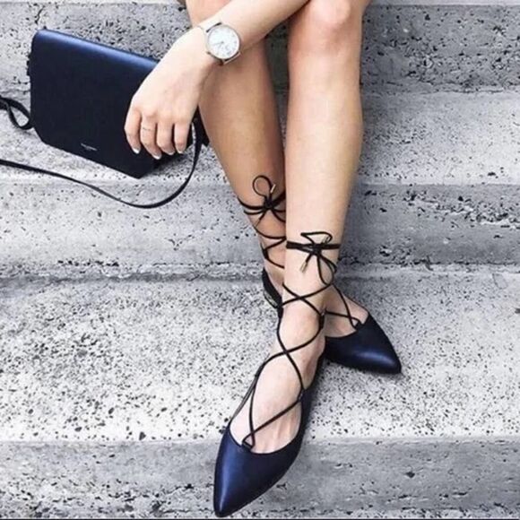 Aquazzura Shoes - Aquazzura Christy Lace-Up‎ Flats Sz 39 leather black
